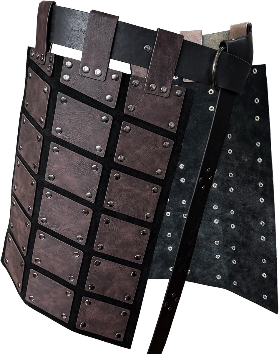HiiFeuer Medieval Faux Leather Thigh Armour, Retro Double Sided Waist Armor with Belt, Mercenary&Knights Skirt Armour - ShopVlot