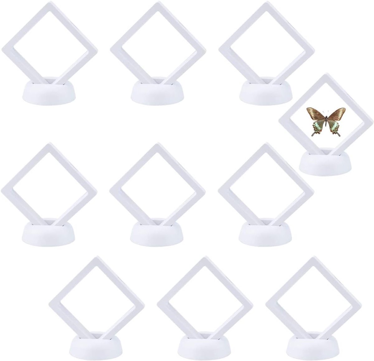Enenes 10 Pieces Display Stand Set 3D Display Frames with Floating Frame and Transprent Membrane for Ring, Pendant - ShopVlot