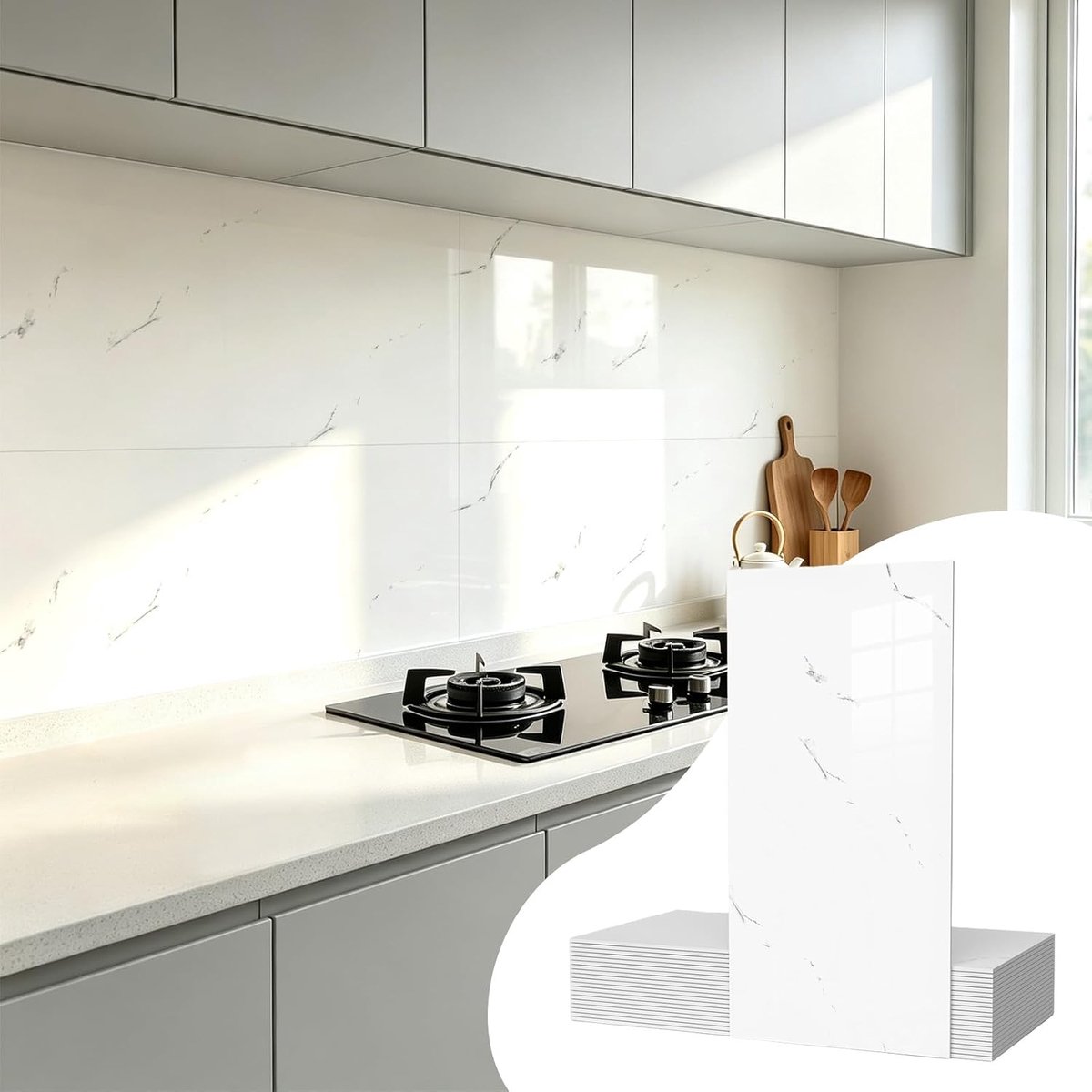 Vieshful Set of 20 Self-Adhesive Tile Stickers, 30 x 60 cm, Self-Adhesive Tiles, Kitchen, Wall Panels, Waterproof - ShopVlot