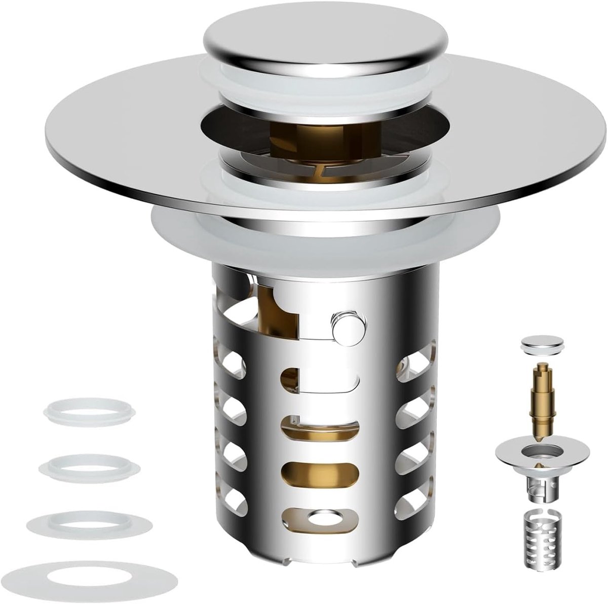 Joyzan Basin Stopper Pop Up, Sink Stopper Bathroom with 4 Washers Inner Diameter 1.1-2.36 Inch Click Clack Stainless - ShopVlot