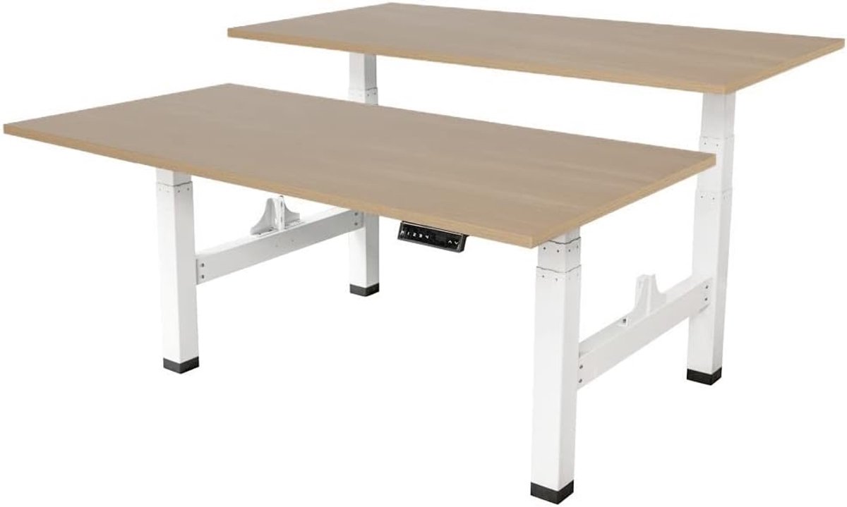 Electrically adjustable duo desk - 160 x 80 cm - double motor - white oak - ShopVlot