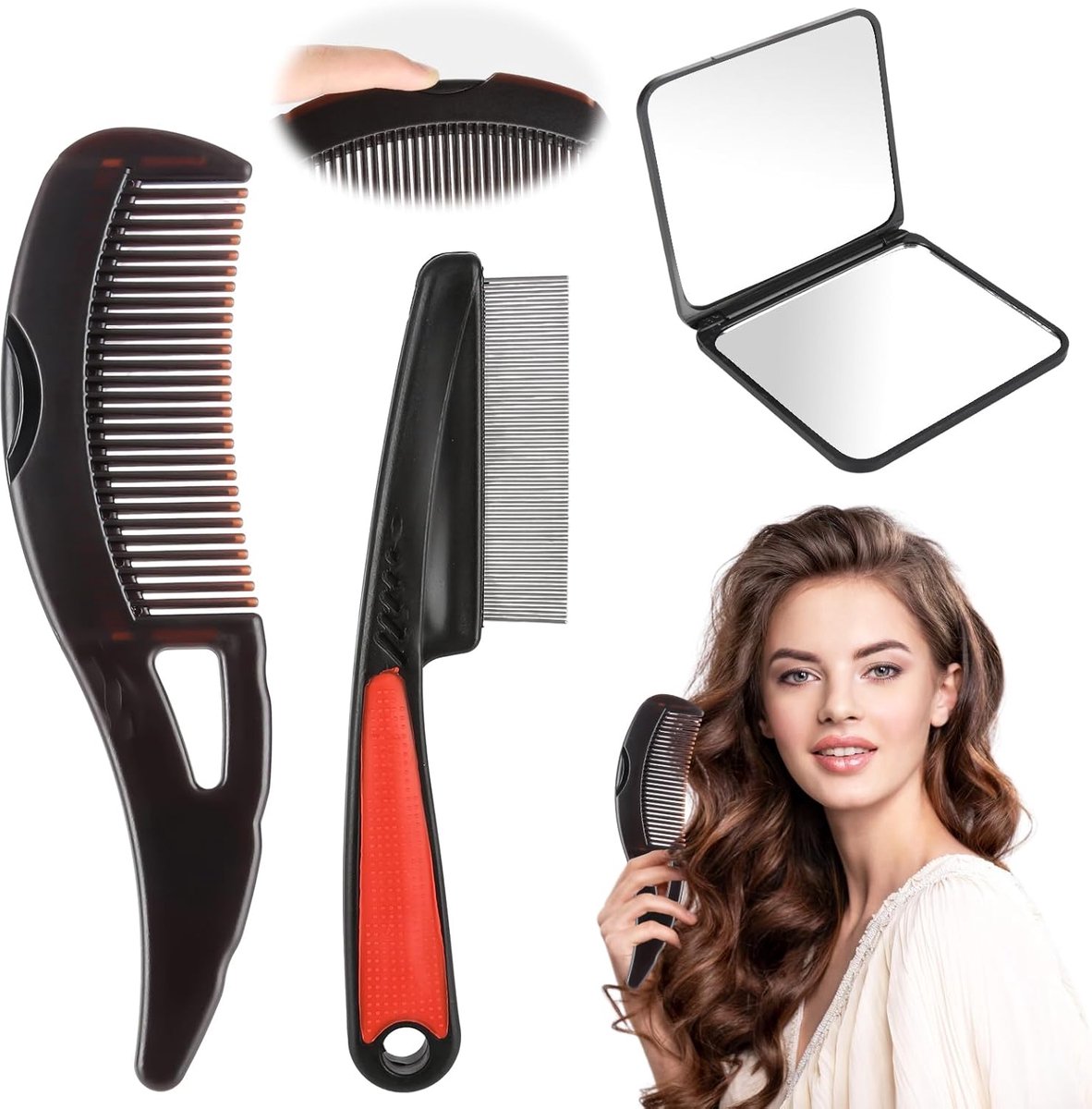 2 Pieces Scale Comb, Massage Head Comb, Press Comb for Clean Scalp, Dandruff Comb with 1 x Mini Mirror for Adults and - ShopVlot