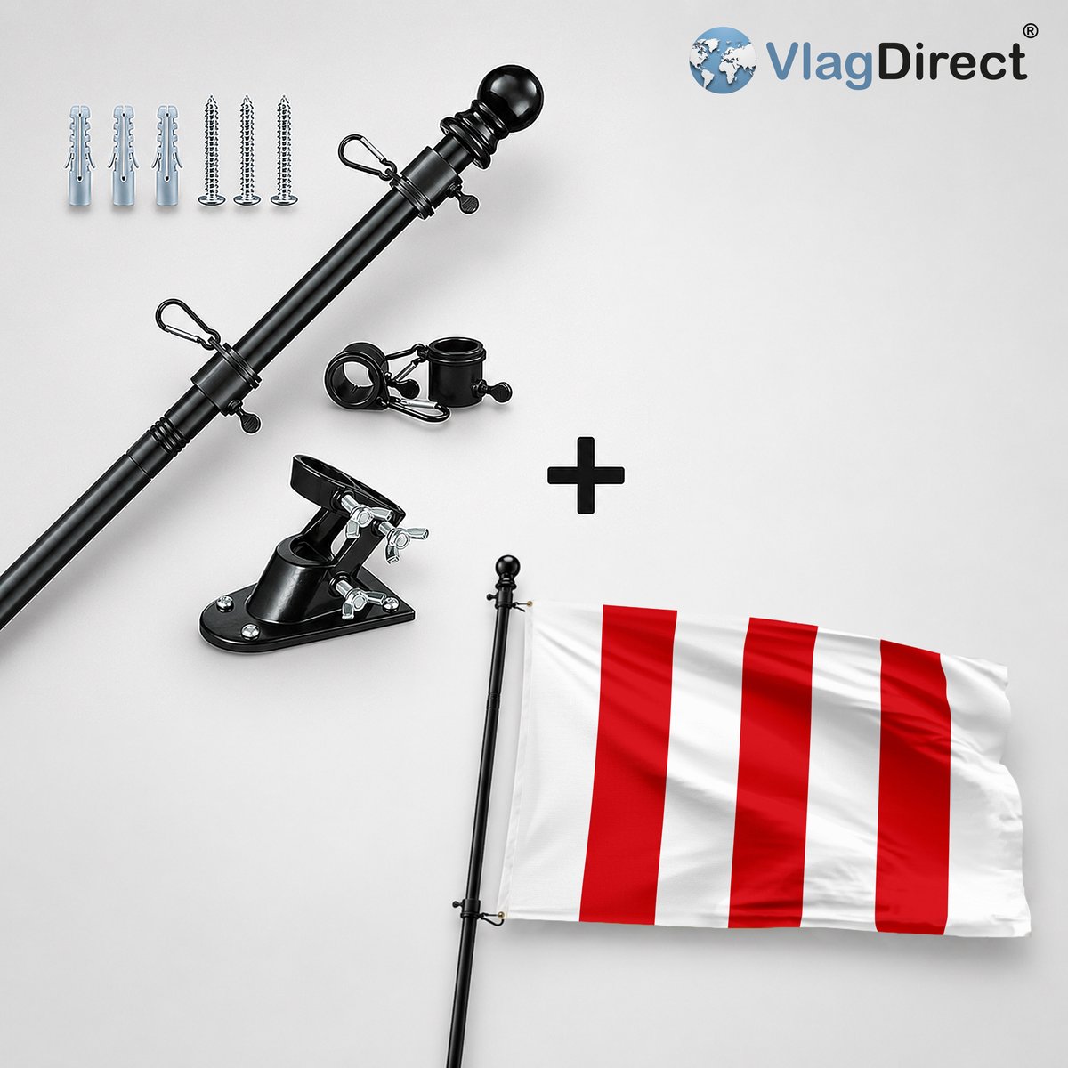 VlagDirect - Compleet vlaggenpakket - Zwarte vlaggenstok inclusief vlaggenstokhouder + Keerbergse vlag - Gemeente Keerbergen vlag - 90 x 150 cm.