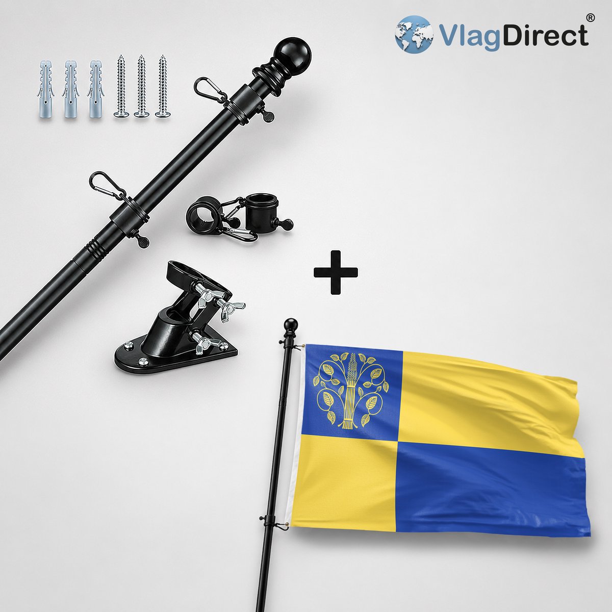 VlagDirect - Compleet vlaggenpakket - Zwarte vlaggenstok inclusief vlaggenstokhouder + Westerwolde vlag - Gemeente Westerwolde vlag - 90 x 150 cm.