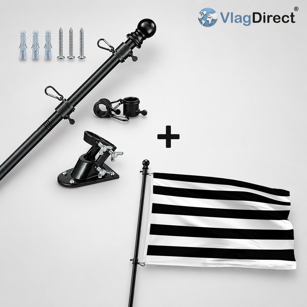 VlagDirect - Compleet vlaggenpakket - Zwarte vlaggenstok inclusief vlaggenstokhouder + Gemeente Weismes vlag - 90 x 150 cm.