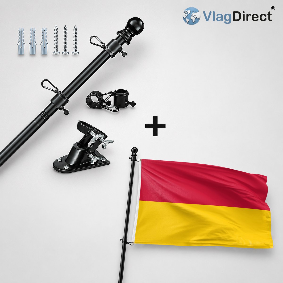 VlagDirect - Compleet vlaggenpakket - Zwarte vlaggenstok inclusief vlaggenstokhouder + Culemborg vlag - Gemeente Culemborg vlag - 90 x 150 cm.