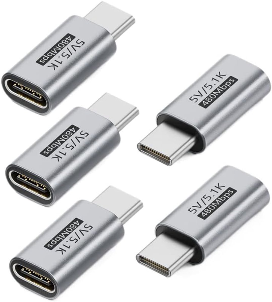 xiwai 5 stuks / partij PD-functieblocker type C-stekker naar USB-C bus met 5,1 kΩ weerstand DC 5 V beschermende - ShopVlot