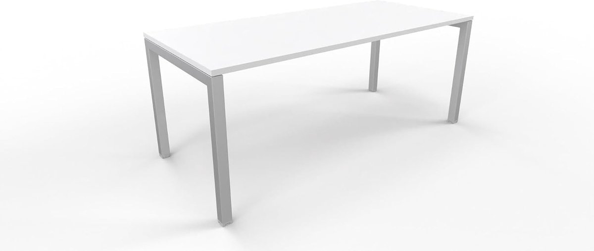 FBasic Desk desk – metal frame silver and white wooden plate – 180 x 80 x 74 cm - ShopVlot