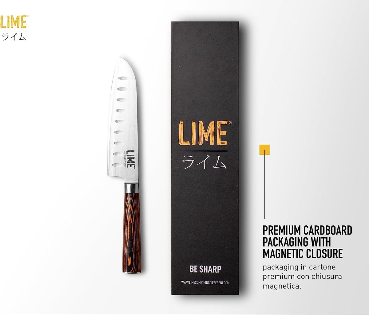 SANTOKU LIME KNIFE - Japans Santoku mes, professioneel mes, Duits koolstof-roestvrij staal, extra scherp lemmet 7-inch - ShopVlot