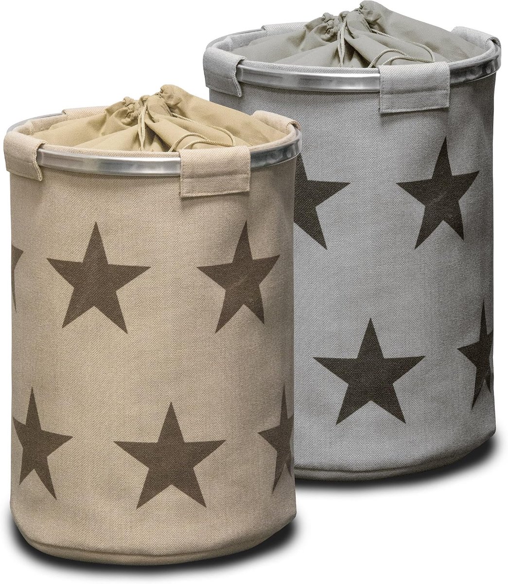 Foldable laundry bag with star pattern, beige - ShopVlot