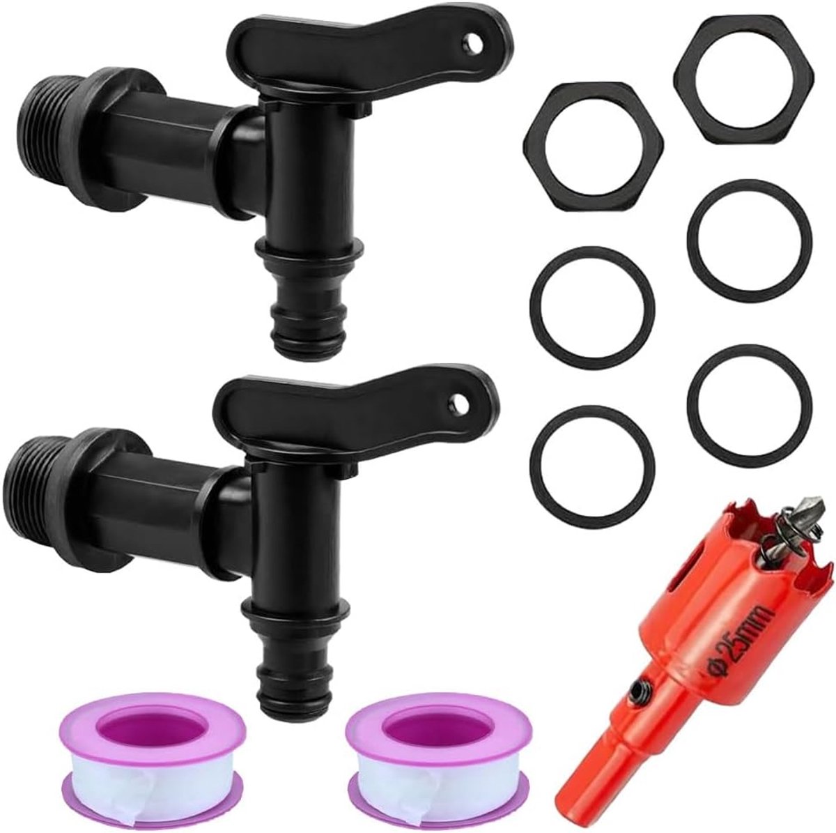 Afvoerkraan voor regenton, 2 stuks 3/4 inch kunststof waterkraan regenton reservekraan met afdichting regenvat adapter - ShopVlot