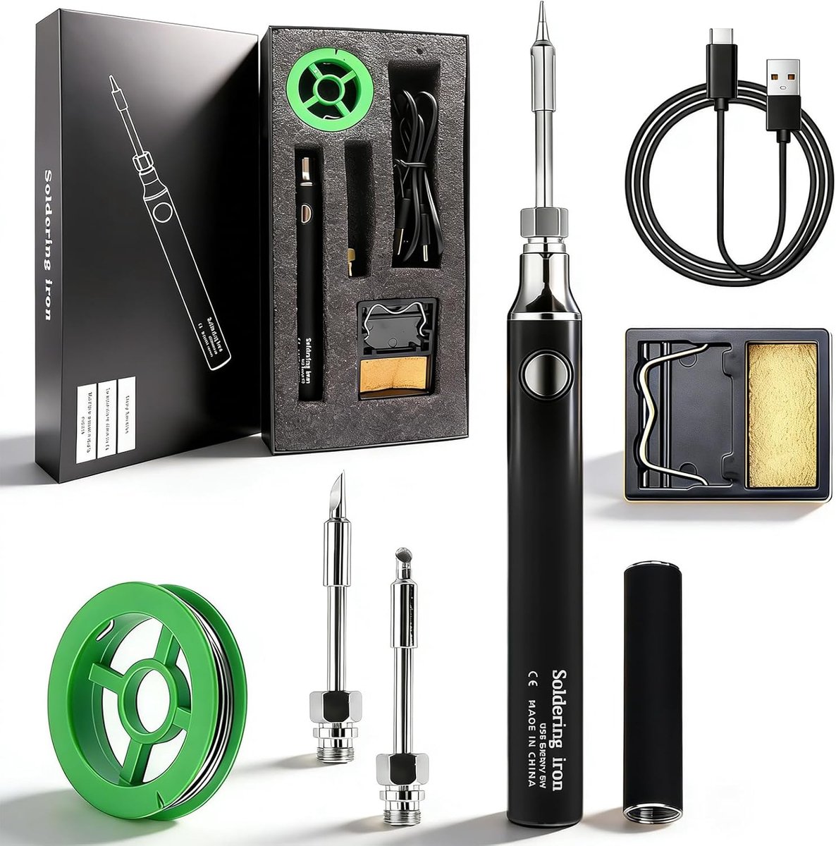 USB soldering iron set, wireless, 3 temperature settings (330°C - ShopVlot