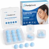 PurelyGoods blauwe siliconen slaapoordoppen, 10 paar, kneedbaar en herbruikbaar, met opbergdoosjes.