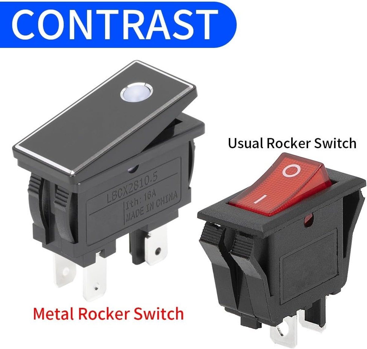 Rocker Switch 16A 250V with Green LED, Model KCD3-M1-201EN-BB, 2NO 4-Pin, Aluminum Rocker Rocker Switch, Flame - ShopVlot