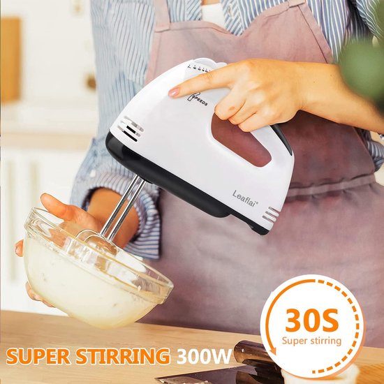 Leaflai Electric Hand Mixer - 7 Stage 300W Mixer Electric Whisk with 5 Stainless Steel Attachments, Turbo - ShopVlot — afbeelding 3