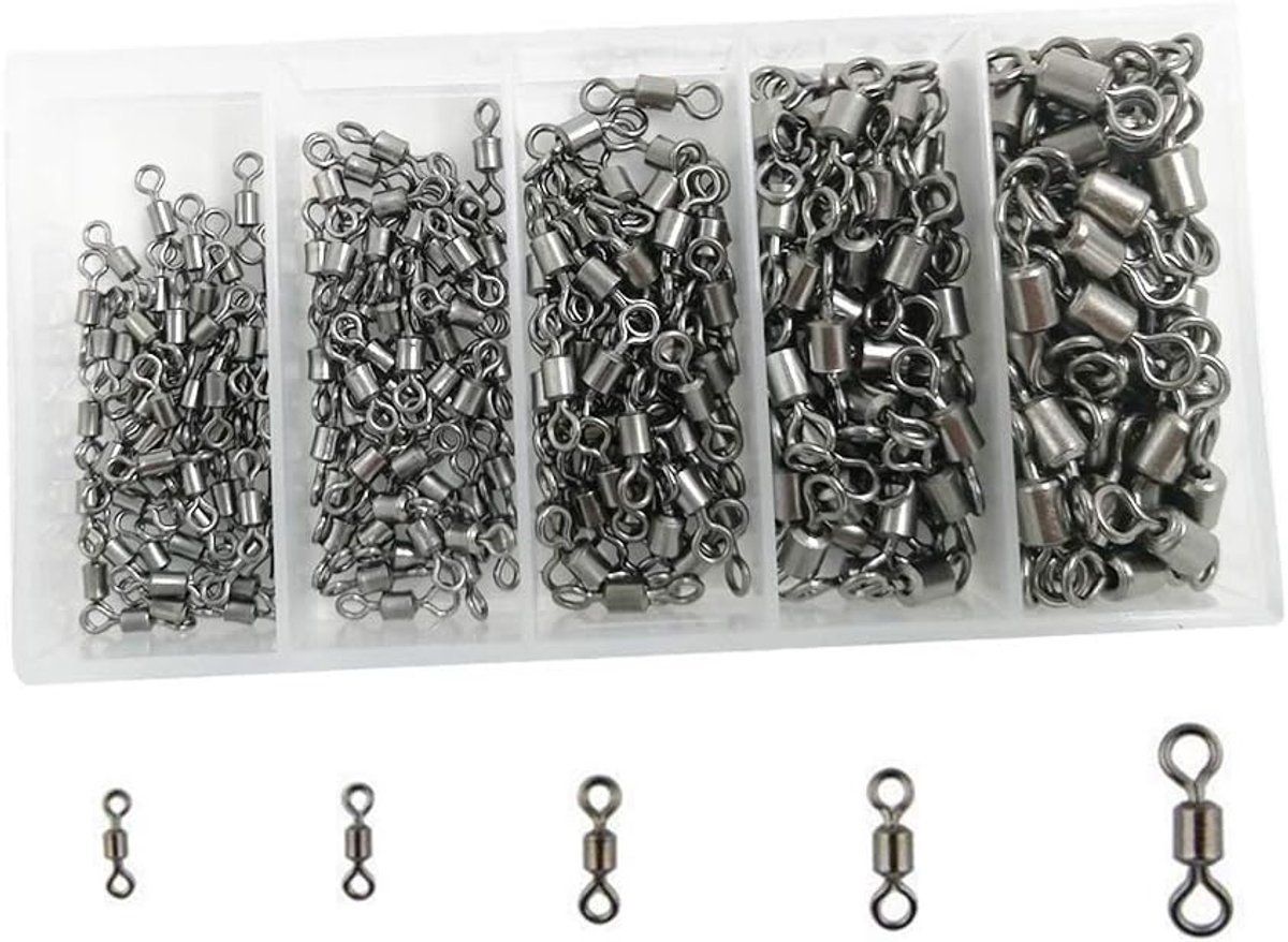 300pcs/box Fishing Rolling Swivels with Solid Rings High Strength Heavy Duty Fishing Hook Connector Carp Fishing - ShopVlot