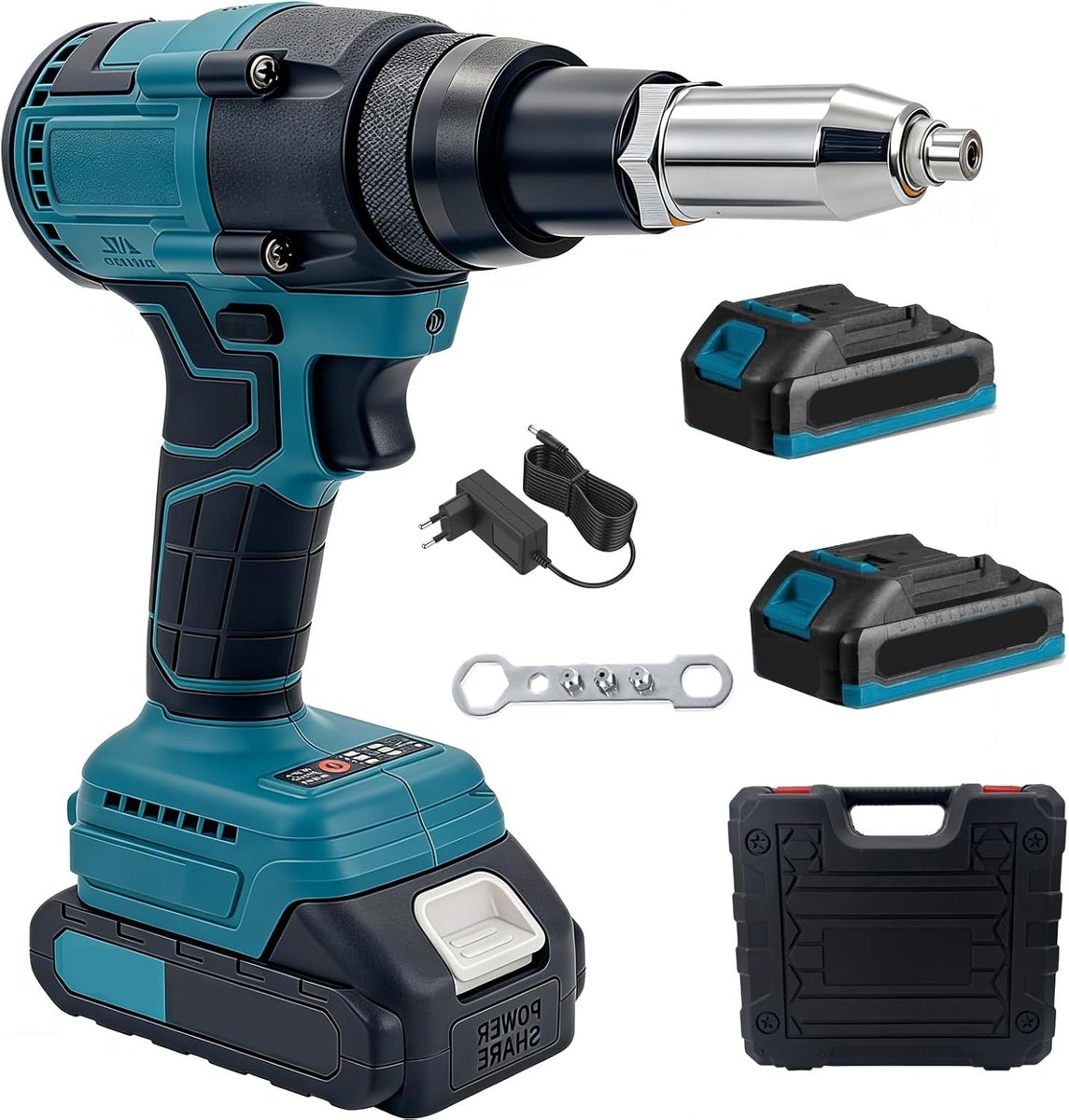 Accuklinknageltang, compatibel met Makita 21 V accu, 10.000 N, borstelloze elektrische klinknageltang met 2 x 1300 - ShopVlot