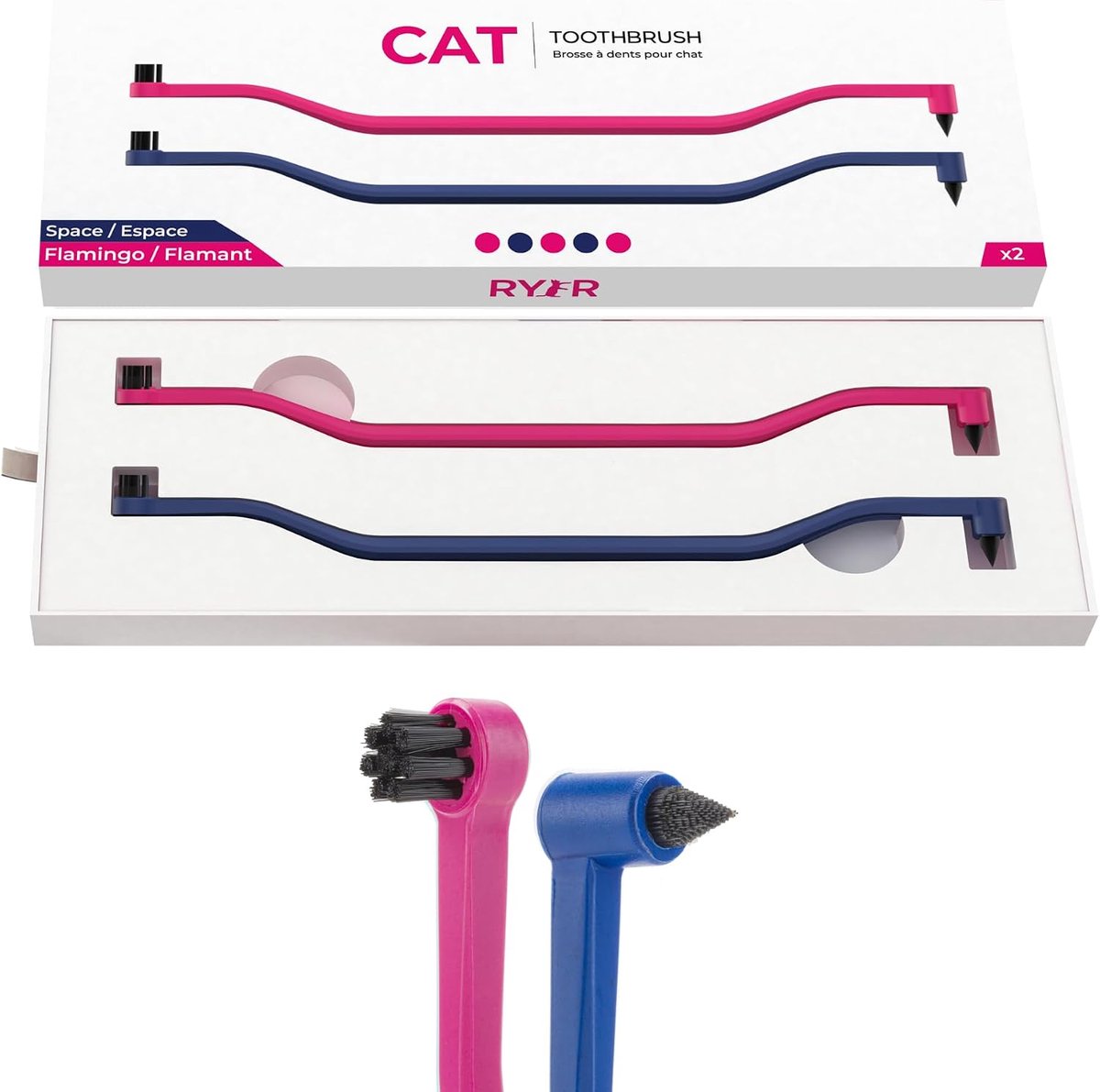 RYERCAT Set of 2 Double-Sided Cat Toothbrushes - Kitten Toothbrush with Micro Head for Cat/Kitten Mouth - ShopVlot