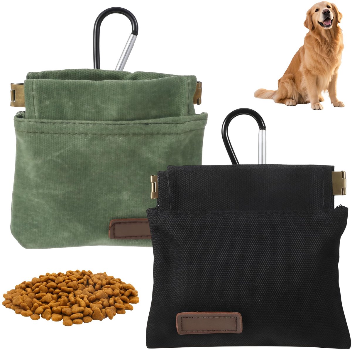PIKABOOM Honden snacktas 2 stuks – Katoenen traktatiezakjes met karabijnhaak voor buitentraining en beloning - ShopVlot