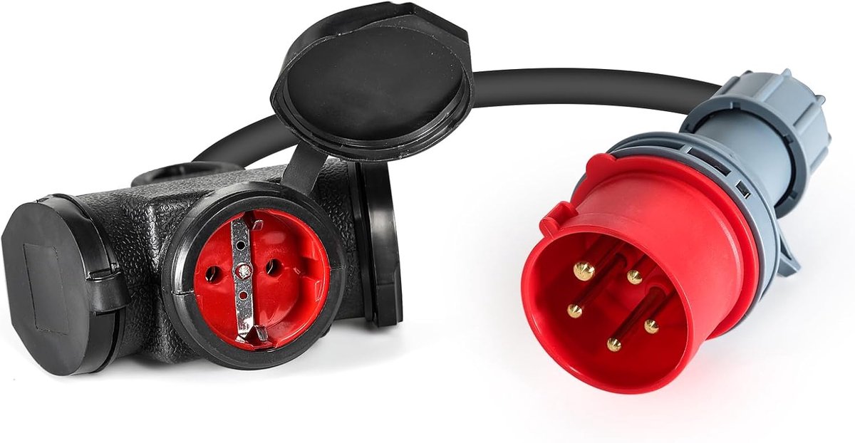 CEE Adapter, 16 A, 400 V, Plug to 3 x 220 V, CEE on Schuko, with 3 2.5 mm² Power Cables, IP44, High Current Splitter - ShopVlot