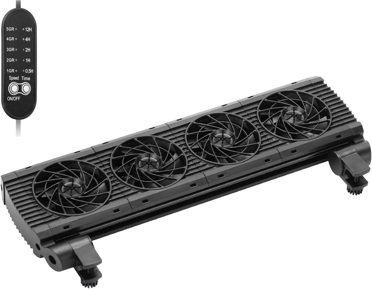 Aquariumkoeling met 4 ventilatoren, 5 instelbare snelheden, 0-180 graden verstelbare ventilator - ShopVlot
