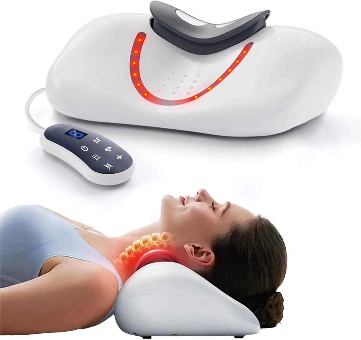 3-in-1 elektrisch nekmassageapparaat, EMS-massageapparaat met vibratie- en tractiefuncties, 3 modi, 9-traps - ShopVlot