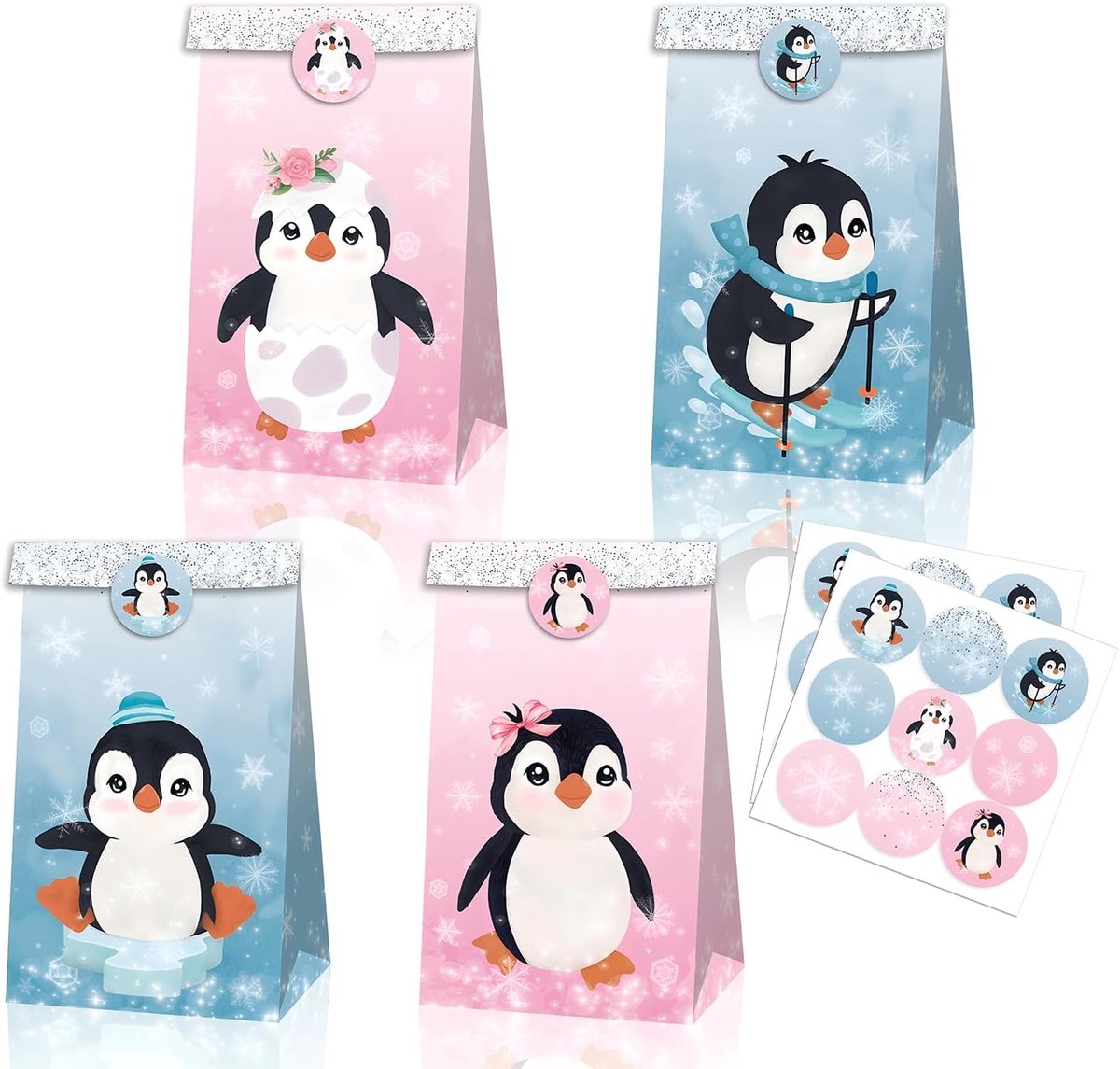 12 stuks pinguïn geschenkzakjes, dierfeest, verjaardagscadeaus, snoepset, winter sneeuwvlokken feestdecoratie - ShopVlot