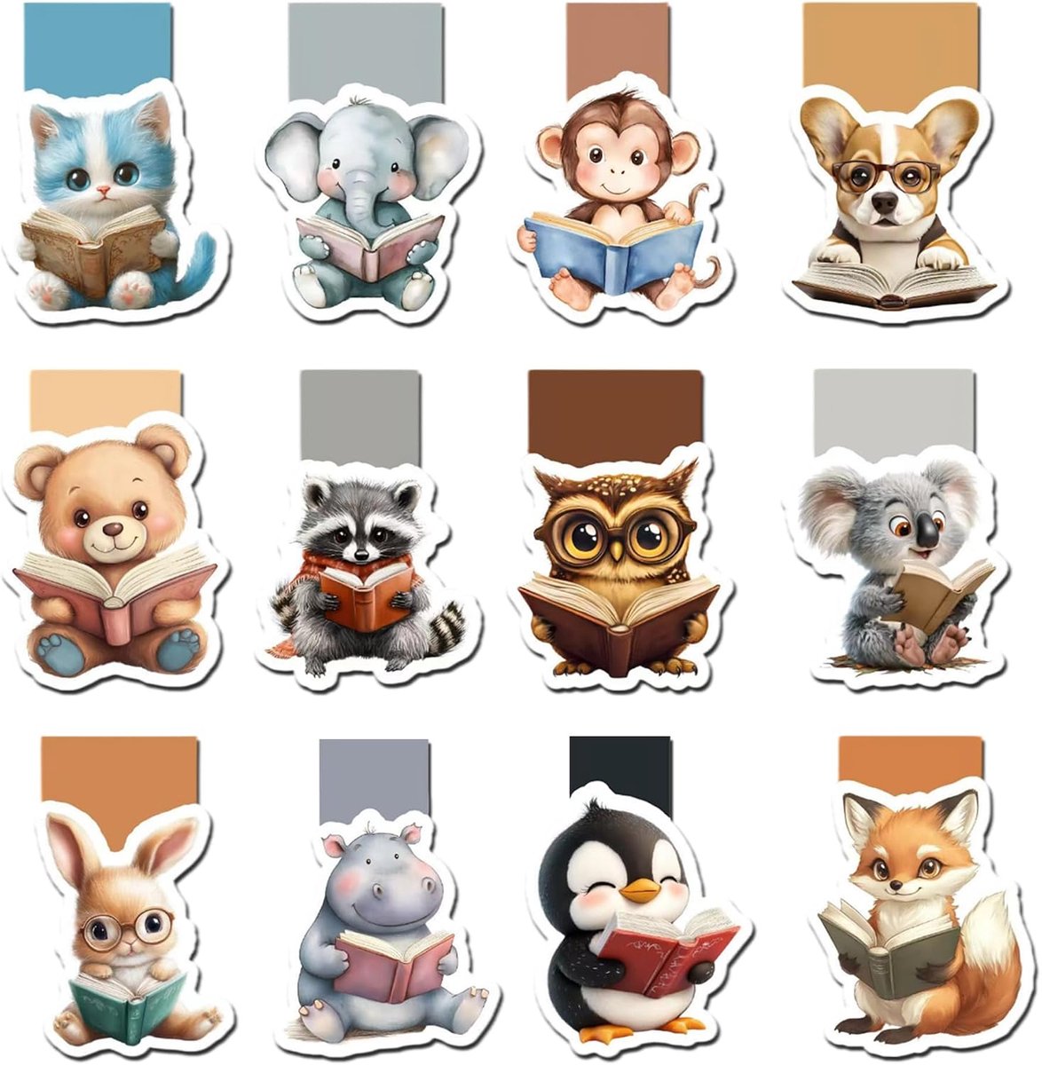 Magnetische bladwijzers 12 stuks - dierenmotieven - unieke ontwerpen - perfect voor boekenliefhebbers - ShopVlot