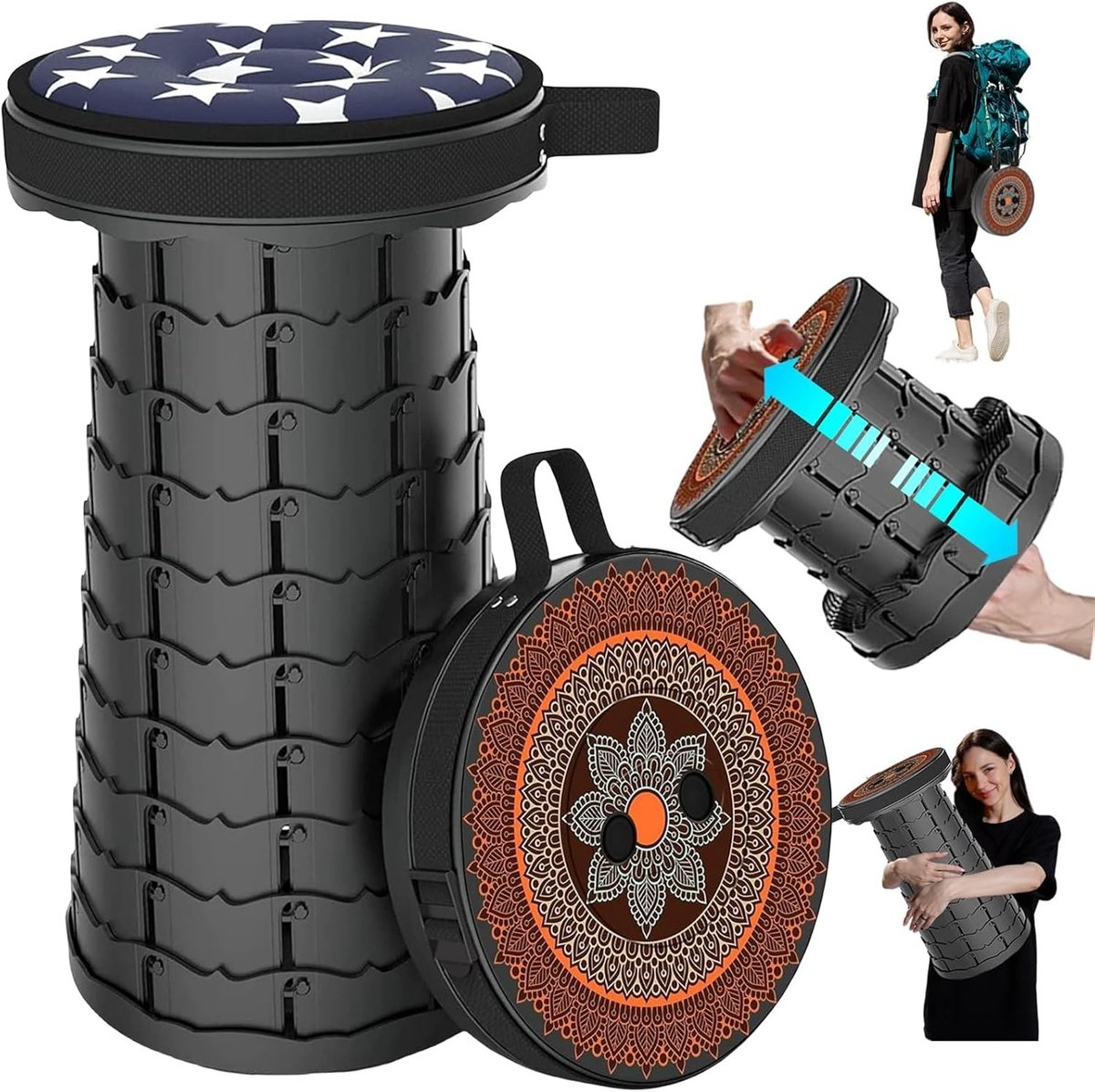 Draagbare Telescopische Kruk - Bohemen - 25 x 25 x 45 cm - Opvouwbare Kruk voor Wandelen, Vissen en BBQ - Voor Buiten en Binnen