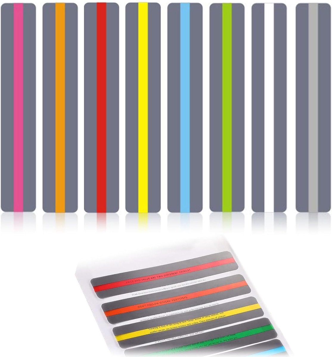Markeerliniaal 19 x 3,2 cm - 8 kleuren - hoogwaardig PET - ideaal voor lezen en dyslexie - ShopVlot