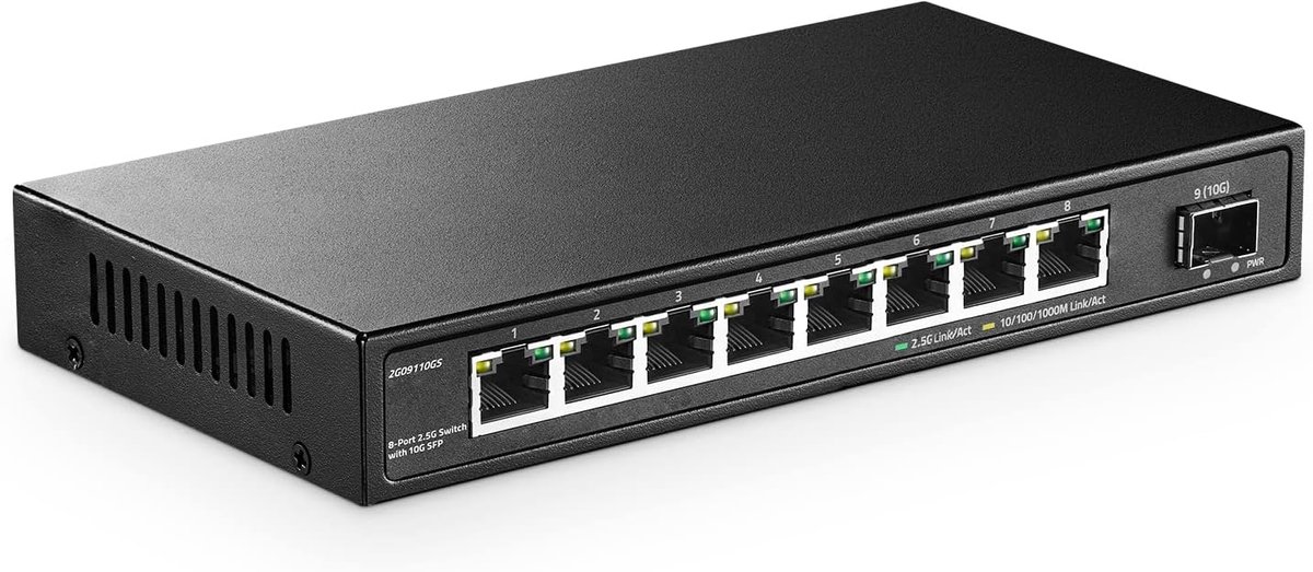 Netwerk switch 8 poorten 2.5G - 10G SFP poort - Plug and play - Ideaal voor snelle netwerken - ShopVlot