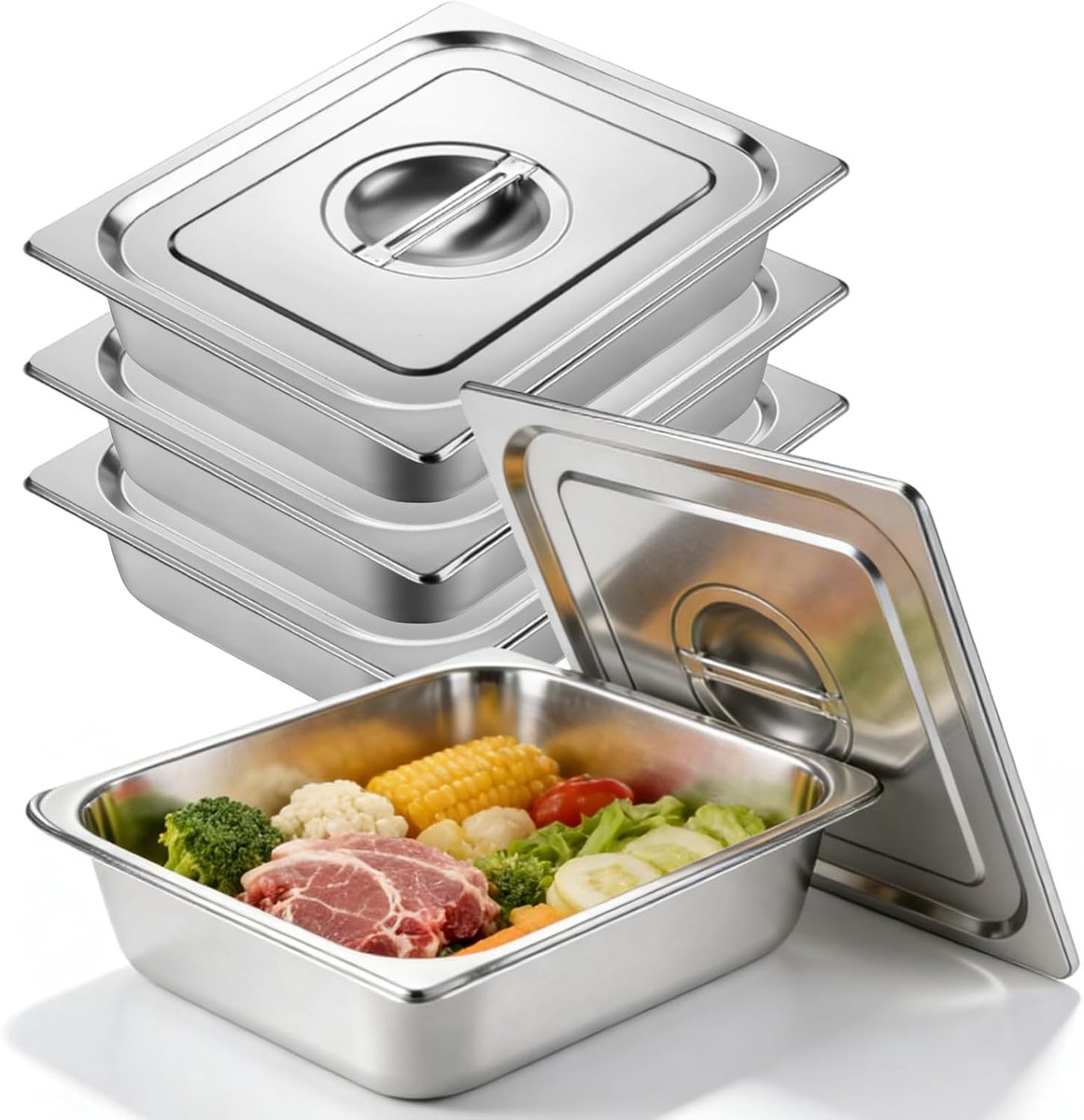 Gastronormbakjes 32,5 x 26,5 cm - roestvrij staal - stapelbaar - ideaal voor marineren - ShopVlot