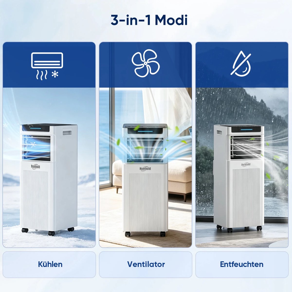 KungFu buy Mobiele airco 9000 BTU 3-in-1 airconditioner met stille slaapmodus koelen ontvochtigen ventileren 2,6 kW capaciteit thumbnail 4