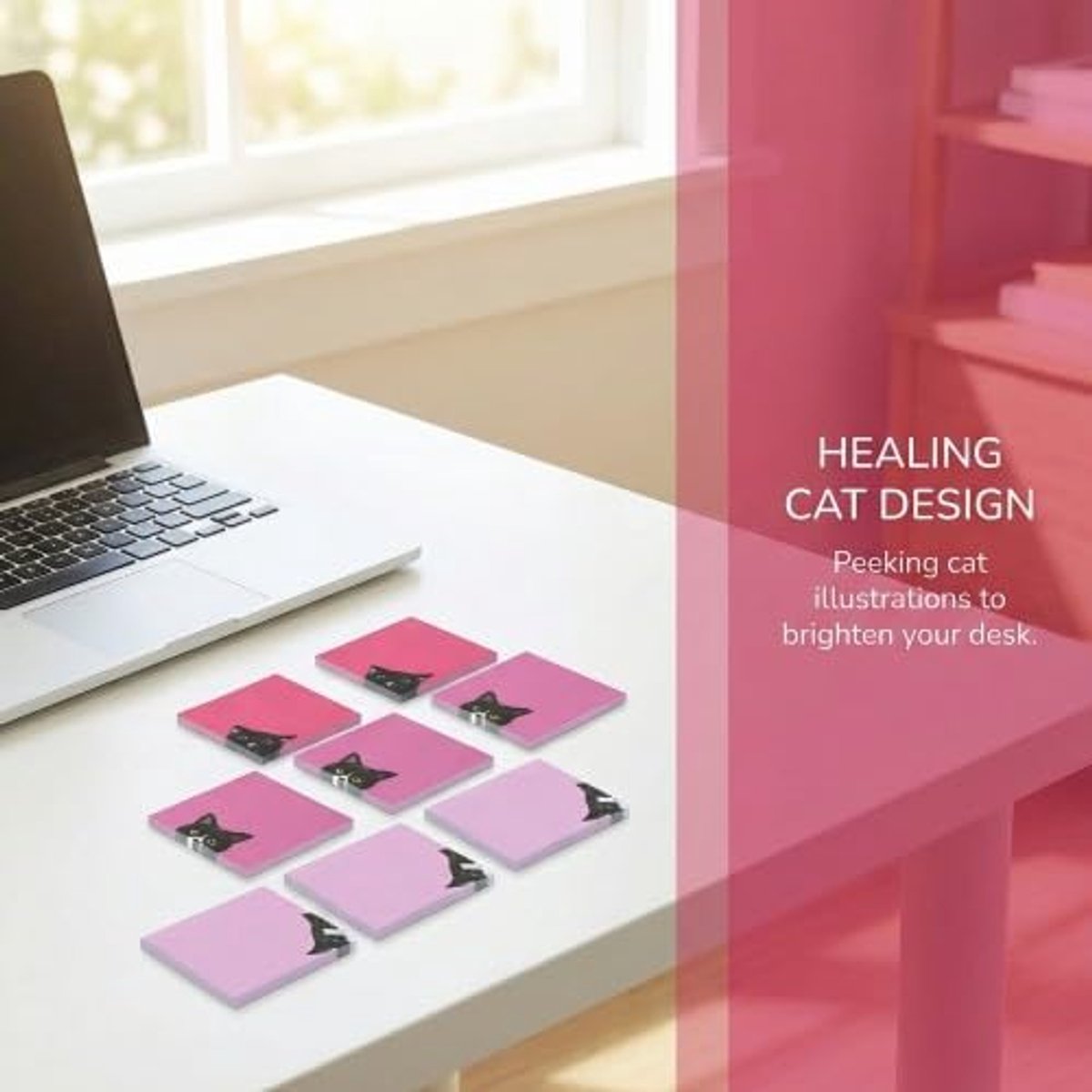 Zelfklevende notitieset 76 x 76 mm - zwarte kat - schattig design - perfect voor kattenliefhebbers - ShopVlot