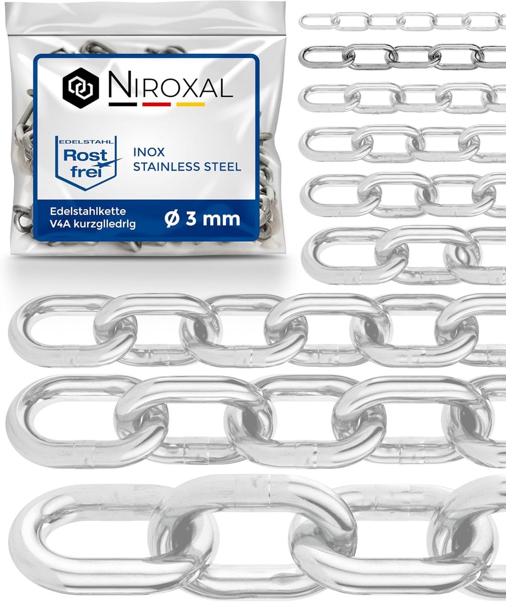 Ketting 3 mm - RVS V4A - Korte schakels - Geschikt voor maritieme toepassingen - ShopVlot