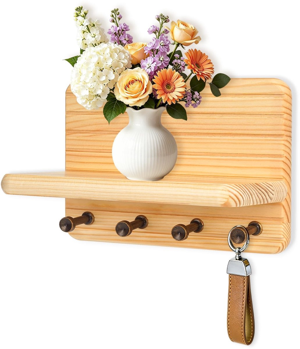 Solidchoice - Wanddecoratieve Sleutelhanger met 4 Haken van Hout