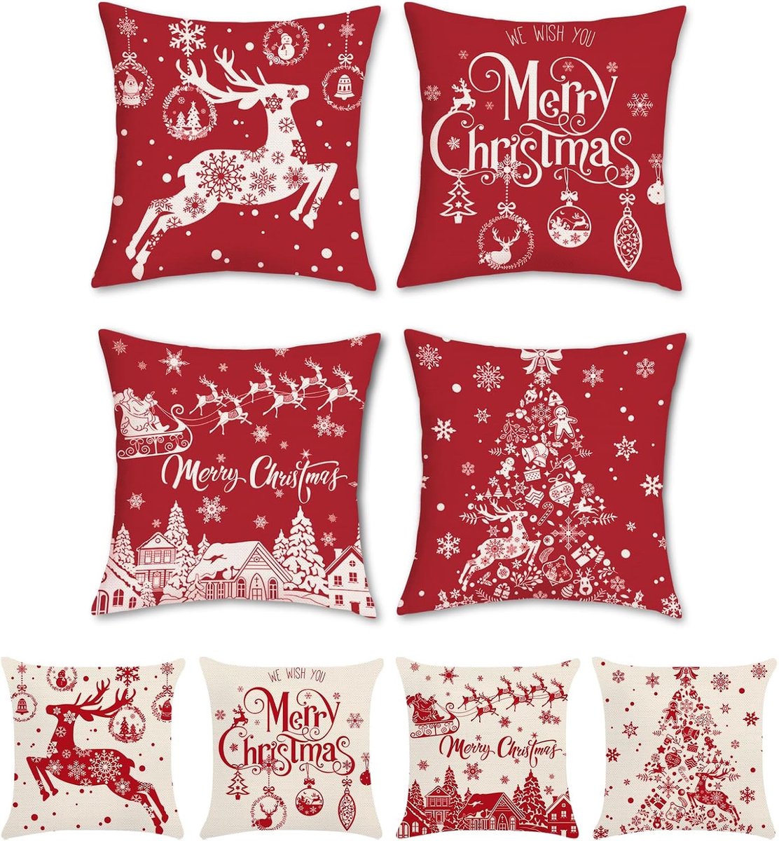 Cushion Covers 45 x 45 cm - Reindeer Snowflake - Set van 4 - Decoratief voor de winter - ShopVlot