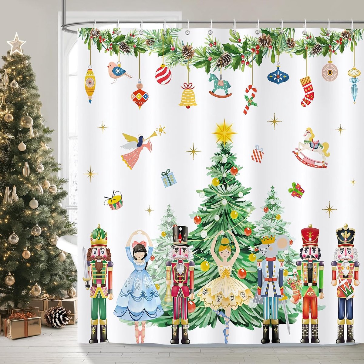 Douchegordijn kerstboom 180x180cm - polyester - waterdicht - feestelijke uitstraling - ShopVlot