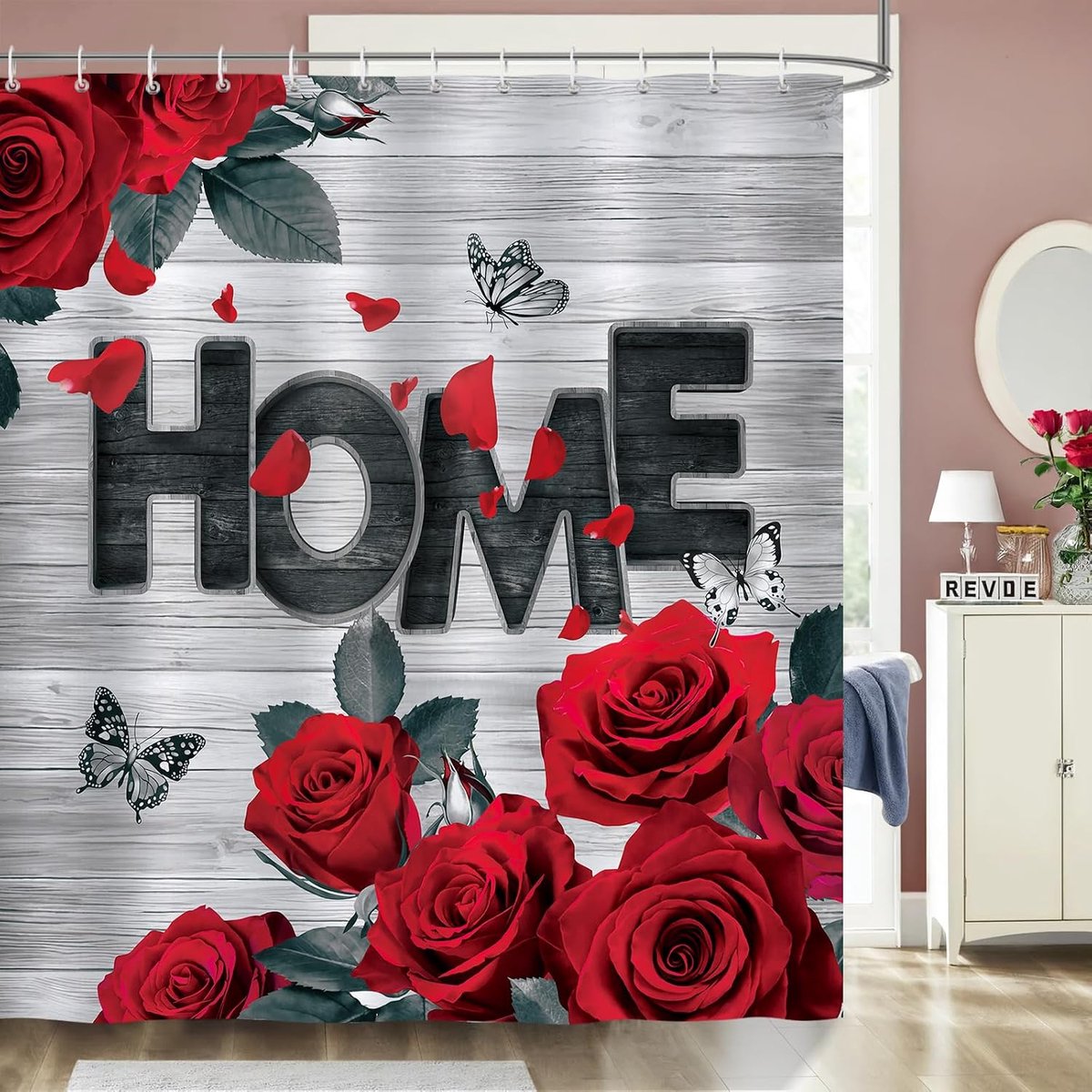Douchgordijn 180x180cm - Rode rozen - Waterdicht en schimmelbestendig - Creëer een warme sfeer in je badkamer - ShopVlot