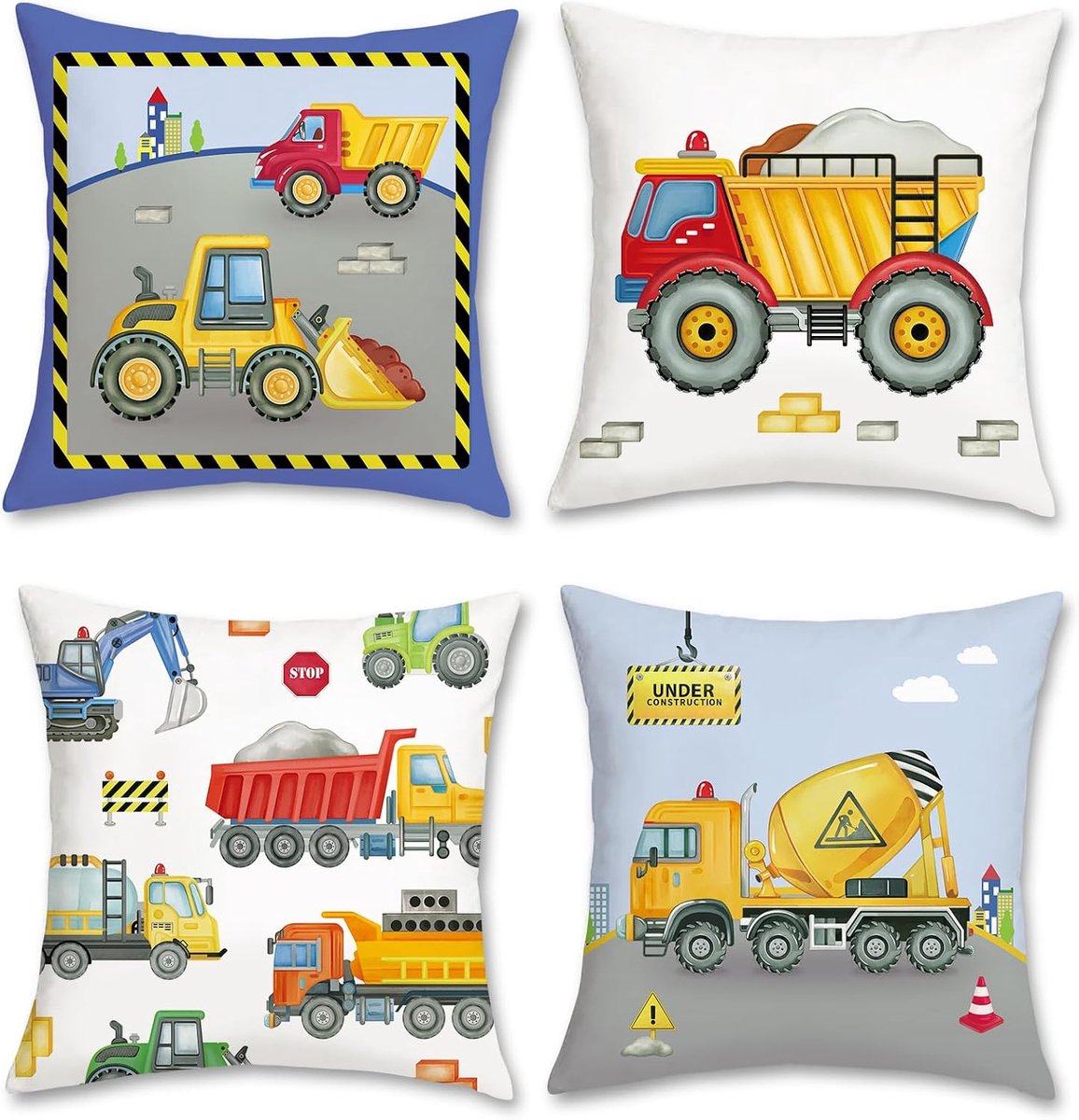 Kussenslopen kinderen 45 x 45 cm - zachte pluche - vrachtwagen ontwerp - speelse decoratie voor kinderkamer - ShopVlot