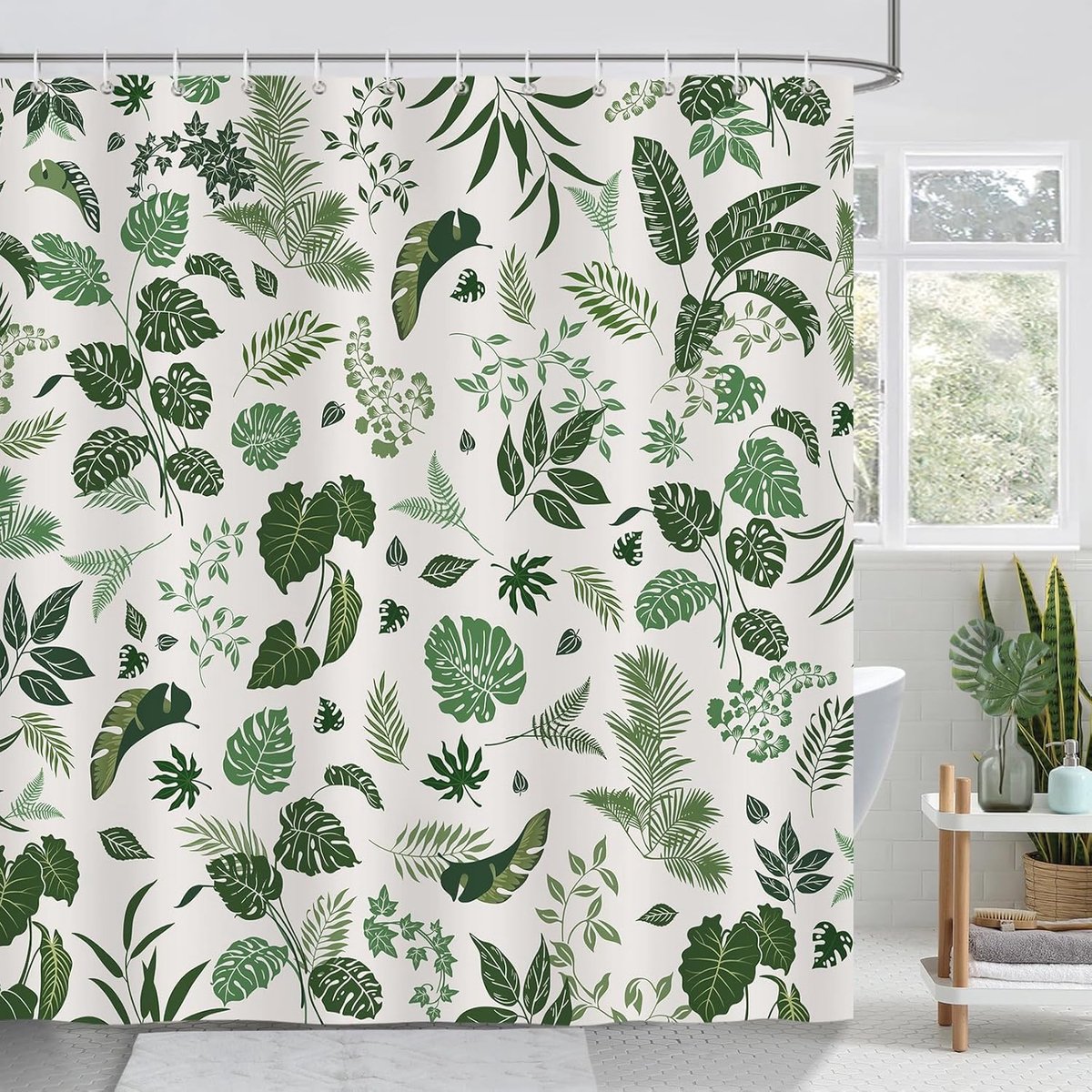 Douchegordijn 180x180cm - boho groene tropische bladeren - waterdicht en schimmelbestendig - creëer een tropische sfeer - ShopVlot