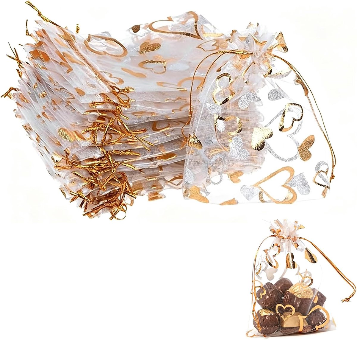 Netzakken 50 stuks 15x20 cm - organza cadeauzakjes - transparant met trekkoord - perfect voor feestbedankjes - ShopVlot
