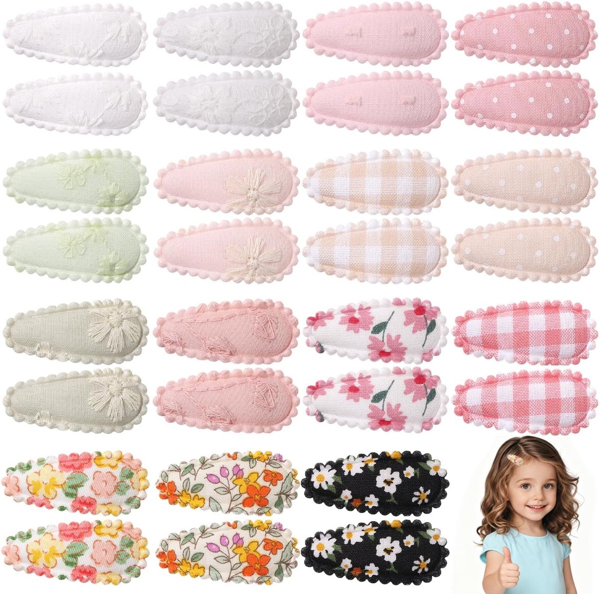 baby-haarclips 3,7 cm - bloemenprint - antislip stoffen - voor meisjes en kinderen - ShopVlot