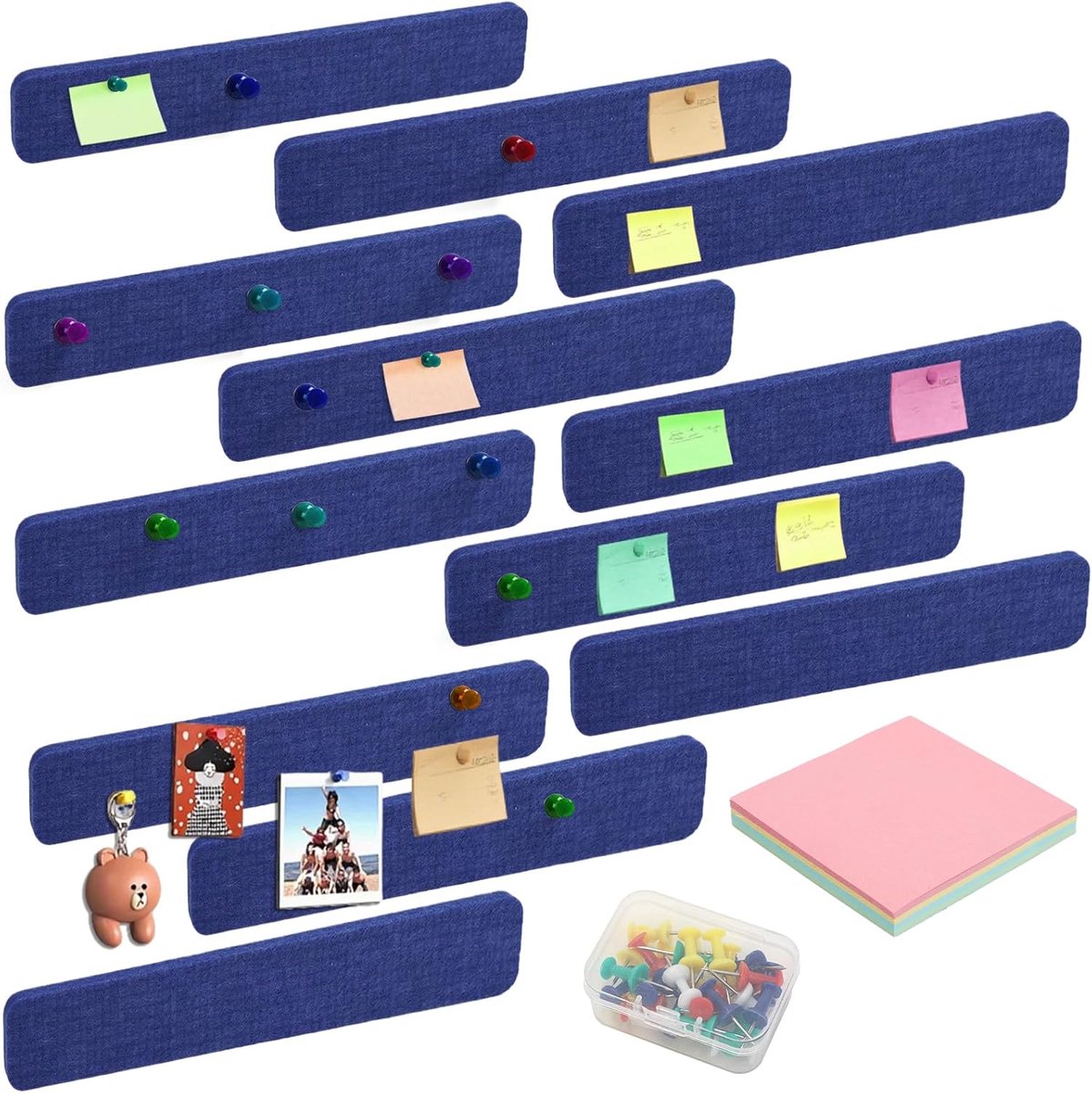 Vilt prikbord zelfklevend met 30 pinnen - 12 stuks prikbord strips - voor foto's en memo's - ShopVlot