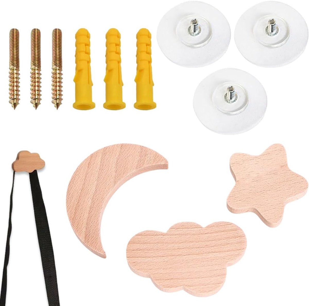 Wandhaken set van 3 - beukenhout - creatieve vormen - voor kinderkamer of moderne decoratie - ShopVlot