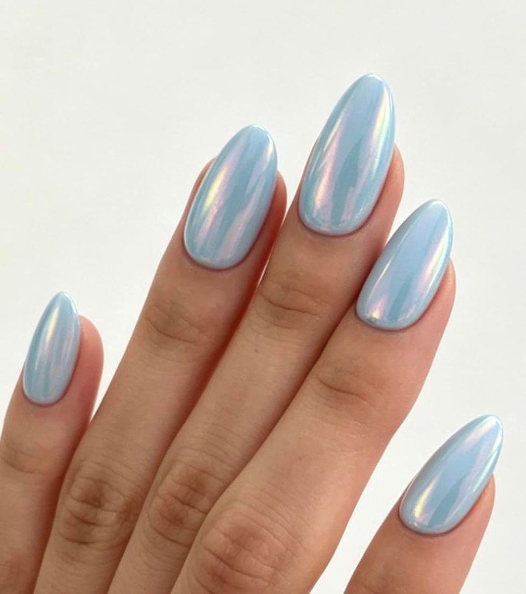 Press-on nagels kort - amandel chroom babyblauw - salonkwaliteit spiegelglanzend - elegant en stijlvol - ShopVlot