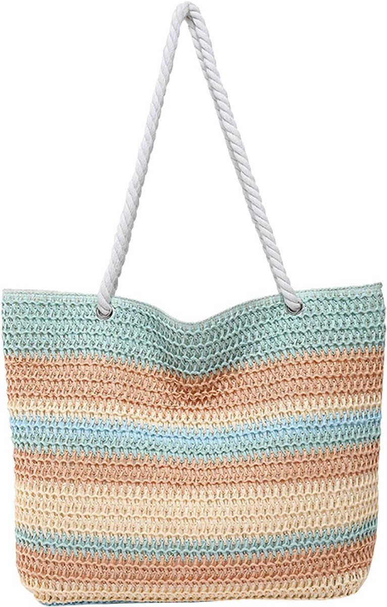 Strandtas voor dames - grote lichtgewicht schoudertas - gestreept riet - ideaal voor de zomer - ShopVlot