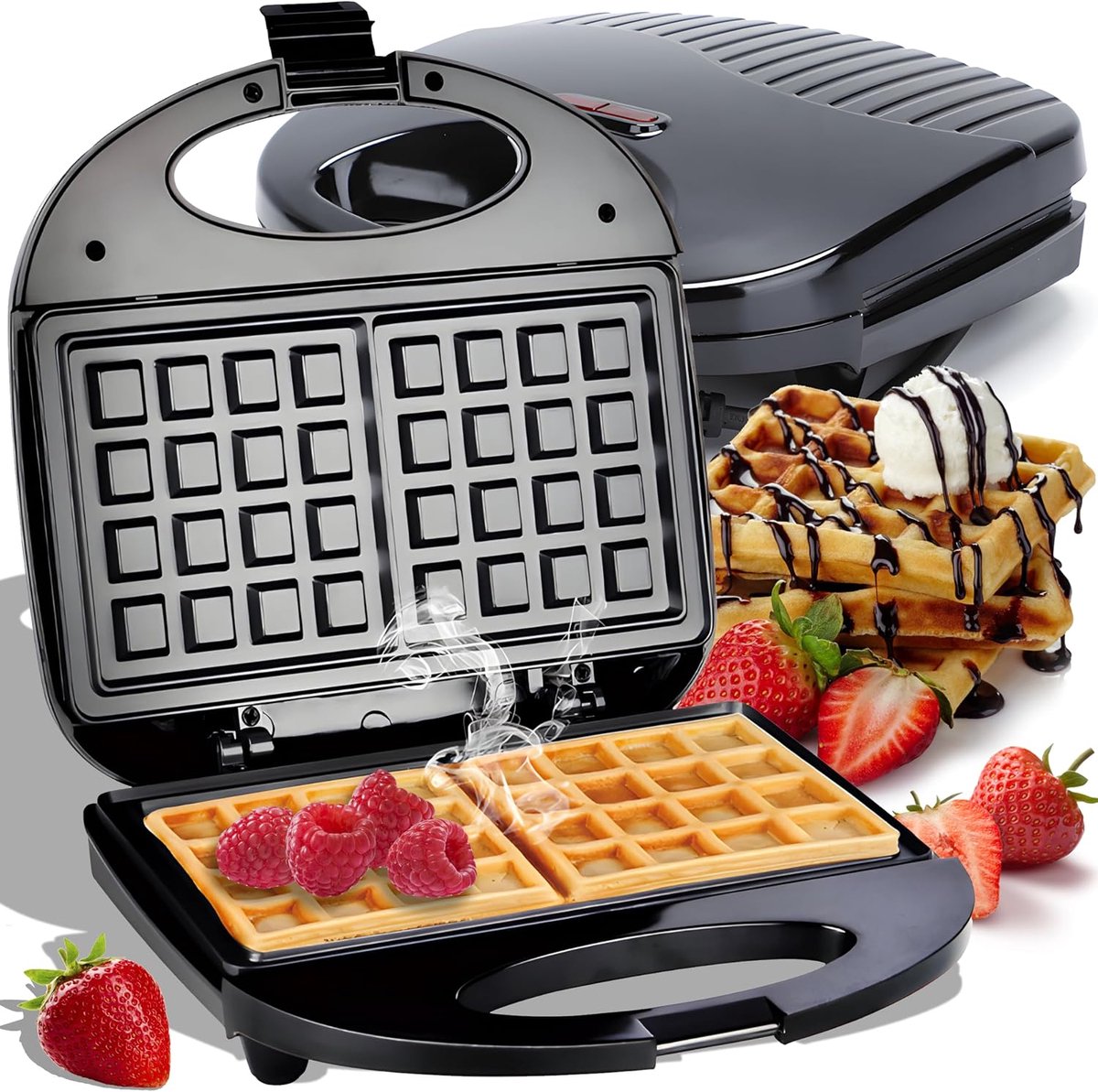 Wafelijzer voor 2 Belgische wafels - 750 Watt - Compact en slim design - Snelle verhitting - ShopVlot