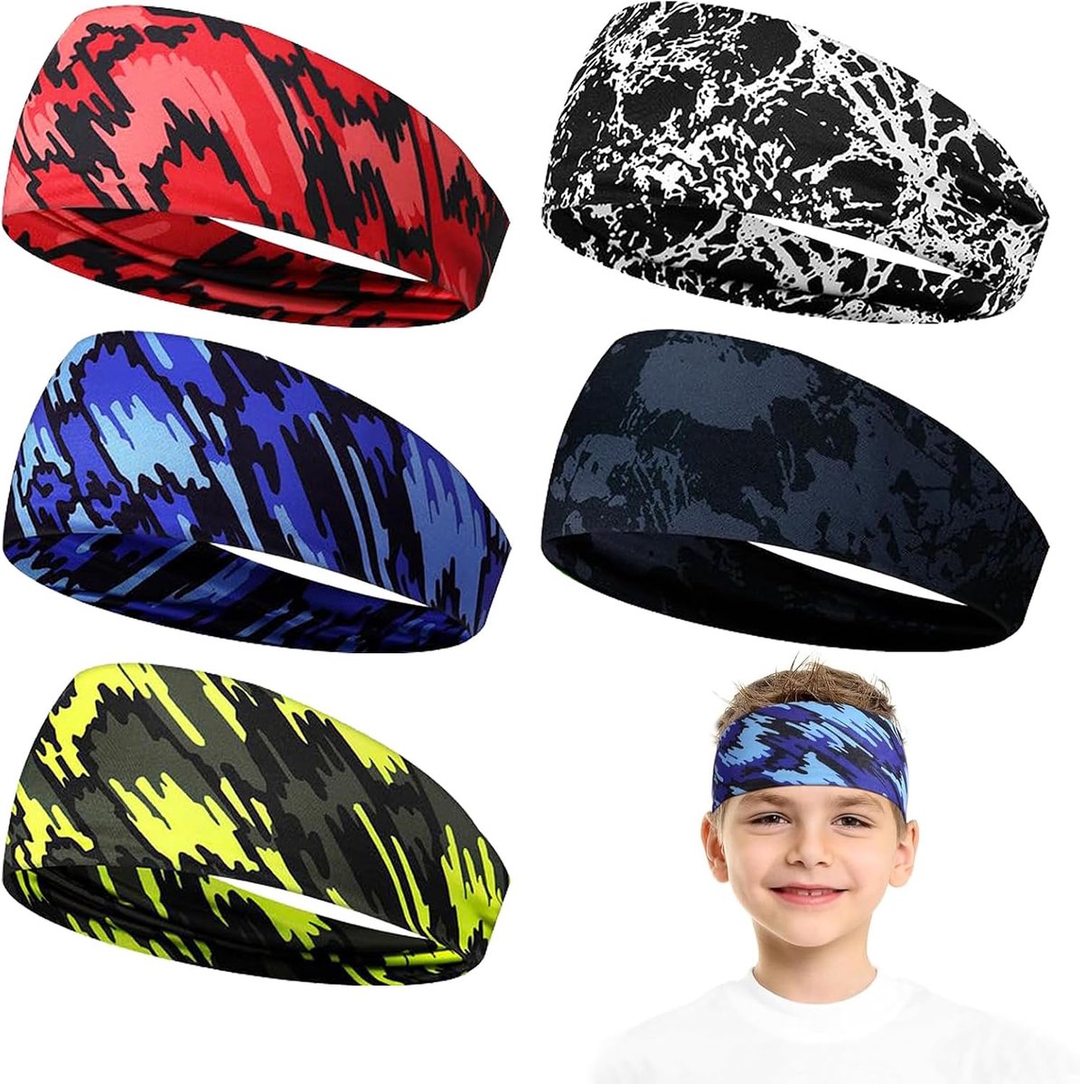 Sporthoofdbanden 5 stuks - elastisch en ademend - zweetabsorberend - ideaal voor fitness - ShopVlot