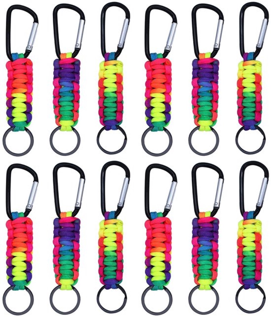 Sleutelhanger 12 Stuks - Karabijnhaak - Paracord - Outdoor - Multifunctioneel - Duurzaam Materiaal - Keychain